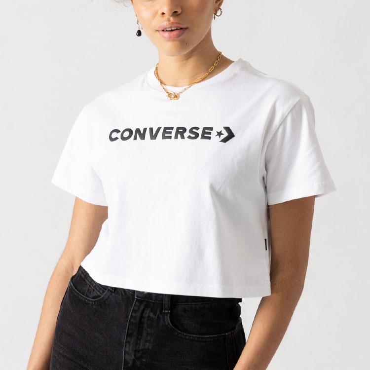 (WMNS) Converse Puff Wordmark T-Shirt Asia Sizing 'White Black' Women's 10021656-A05