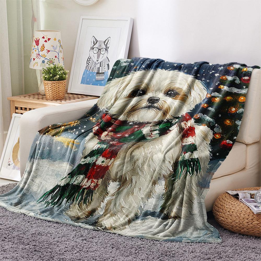 Shih Tzu Print Flannel Blanket, High quality Comfortable for All Seasons, Home Decor, Warmth and Comfort, Perfect for Christmas Gifts