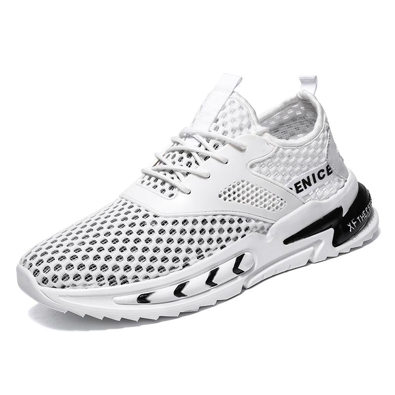 2022 Summer Men Sneakers Breathable Athletic Shoes Hollow Mesh Fitness Training Shoes Fashion Running Shoes Casual Shoes White