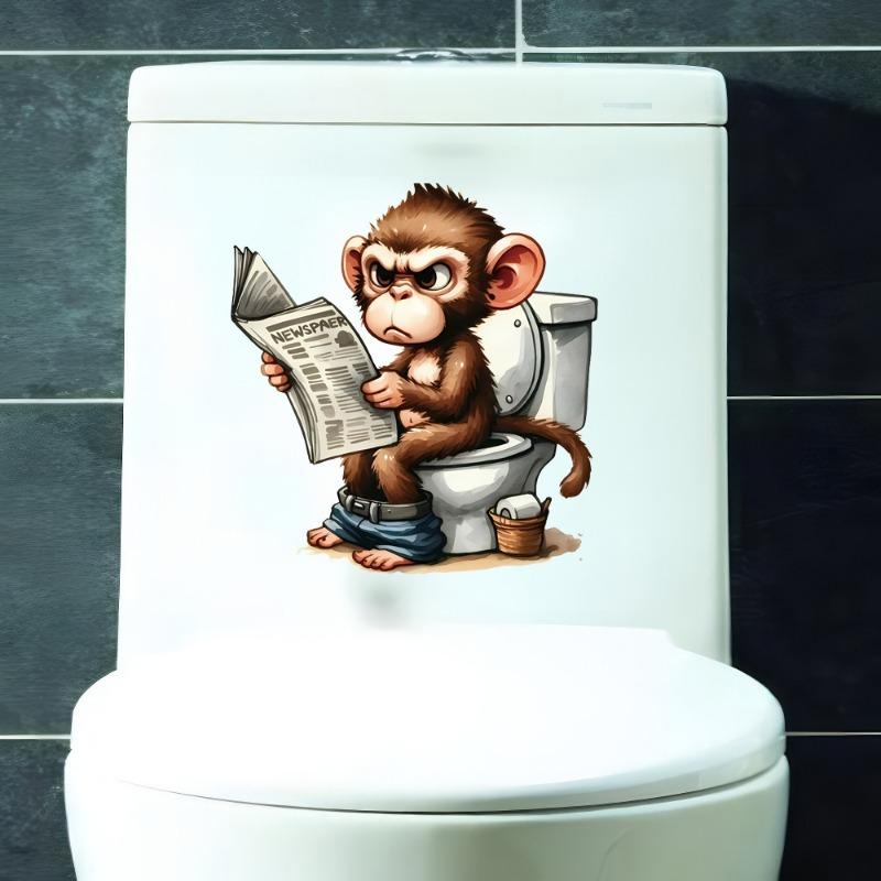 1PC Sticker Toilet Decoration, Newspaper Monkey Removable Wall Sticker
