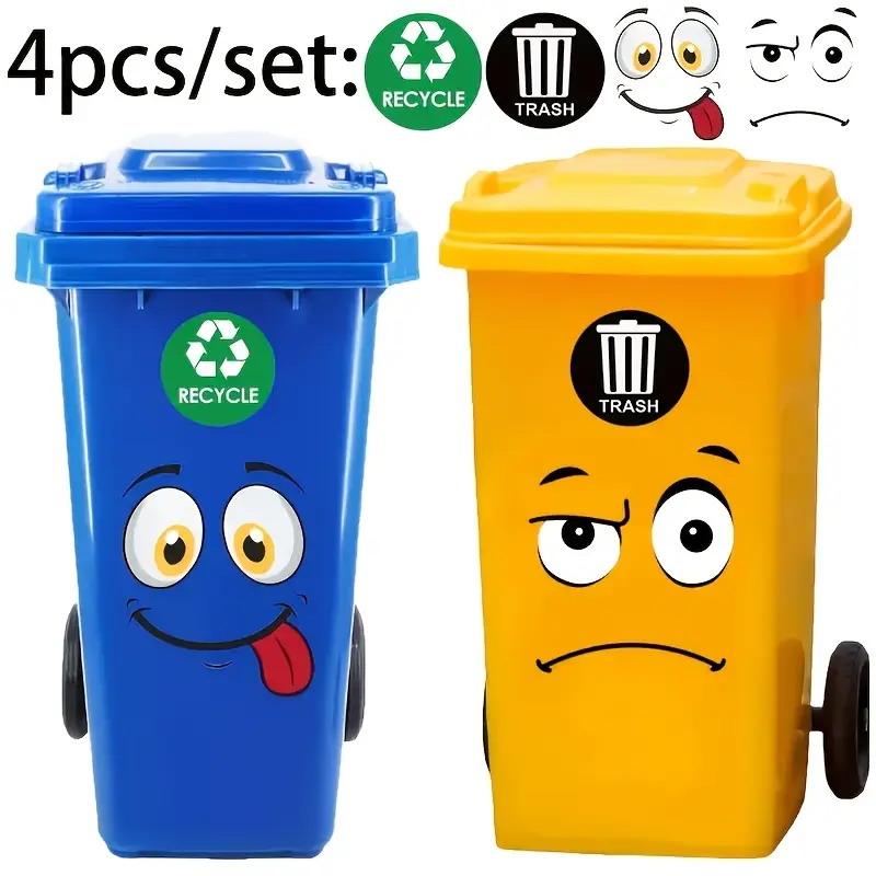 4 Buc. Autocolante Coș de Gunoi cu Față Desen Animat Autoadezive Impermeabile PVC Finisaj Lucios Pentru Perete, Toaletă, Frigider Interior Exterior