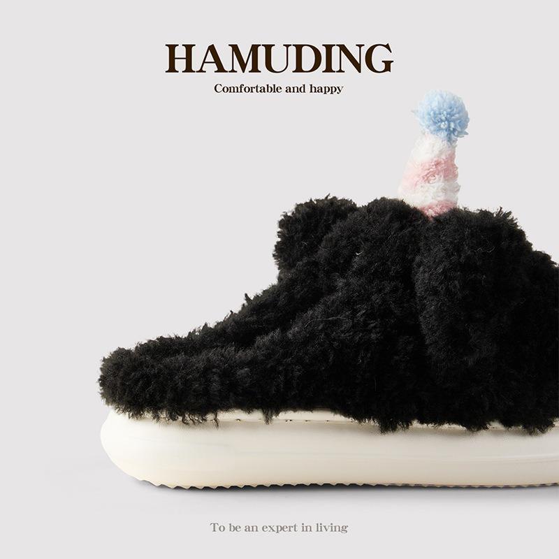 Cartoon three-dimensional hat cat cotton slippers winter warm shoes cute plush home shoes soft-soled non-slip shoes