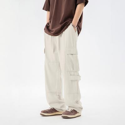 Men's Spring Autumn Vintage Workwear Pants Loose Casual Patchwork Cotton Trousers Straight Leg Long Pants
