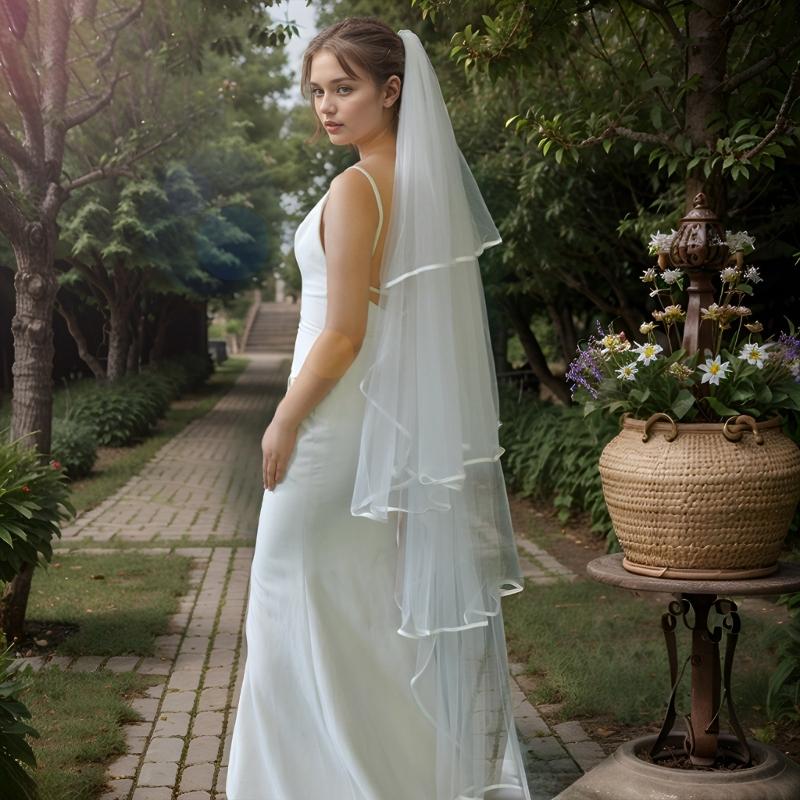 Tiered Wedding Veils Shoulder Back Coverage Breathable Tulle Bridal Veils Headpiece WithInvisible Hair Pin for Wedding