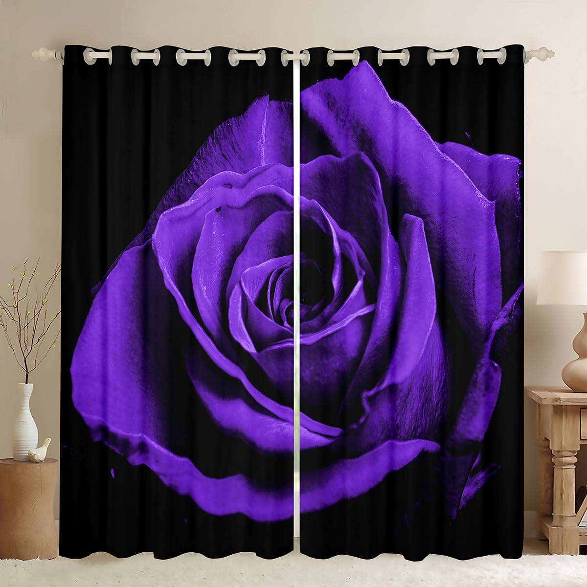 Розовые цветочные плотные шторы Романтичные разноцветные розы Цветочные шторы Декор Спальня Квартира Дом Гостиная Затемняющие шторы W55 X H120cm X 2&HOOK