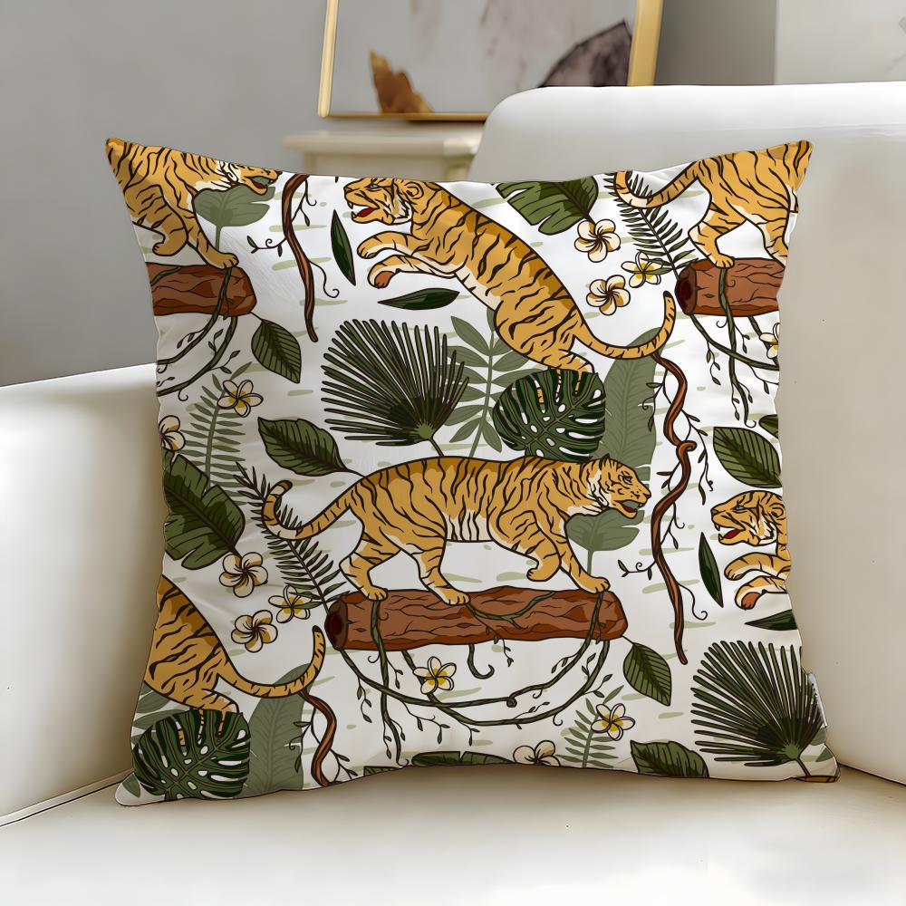 Pattern Theme Tropical Tiger Pattern Cushion Cover Soft  EasyWash Pillow Case  Versatile for Couch Bed Travel and Office