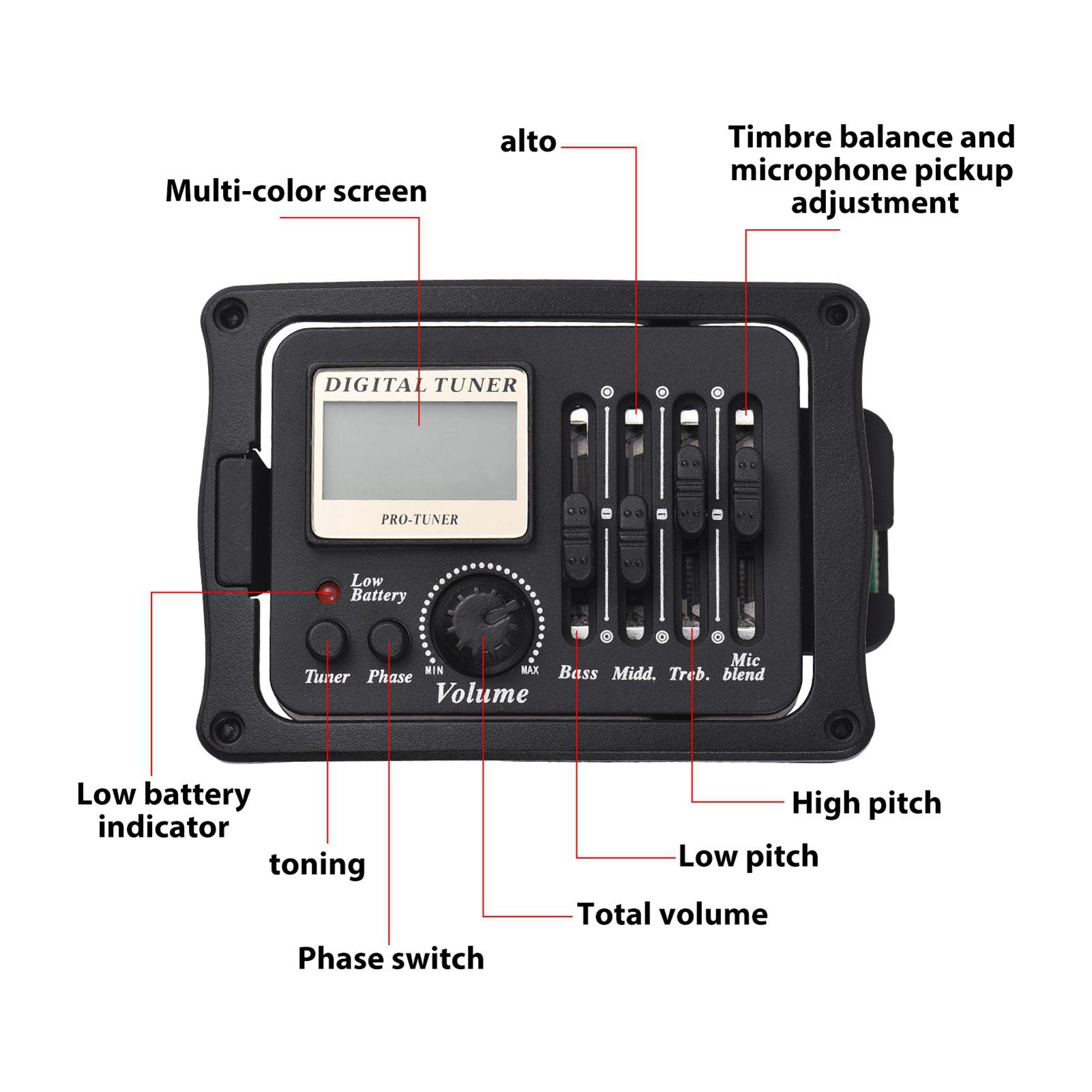 

Звукосниматель для акустической гитары, звукосниматель для фолк/классической гитары, звукосниматель с эквалайзером, многоцветный ЖК-экран, встроенный микрофон чёрный