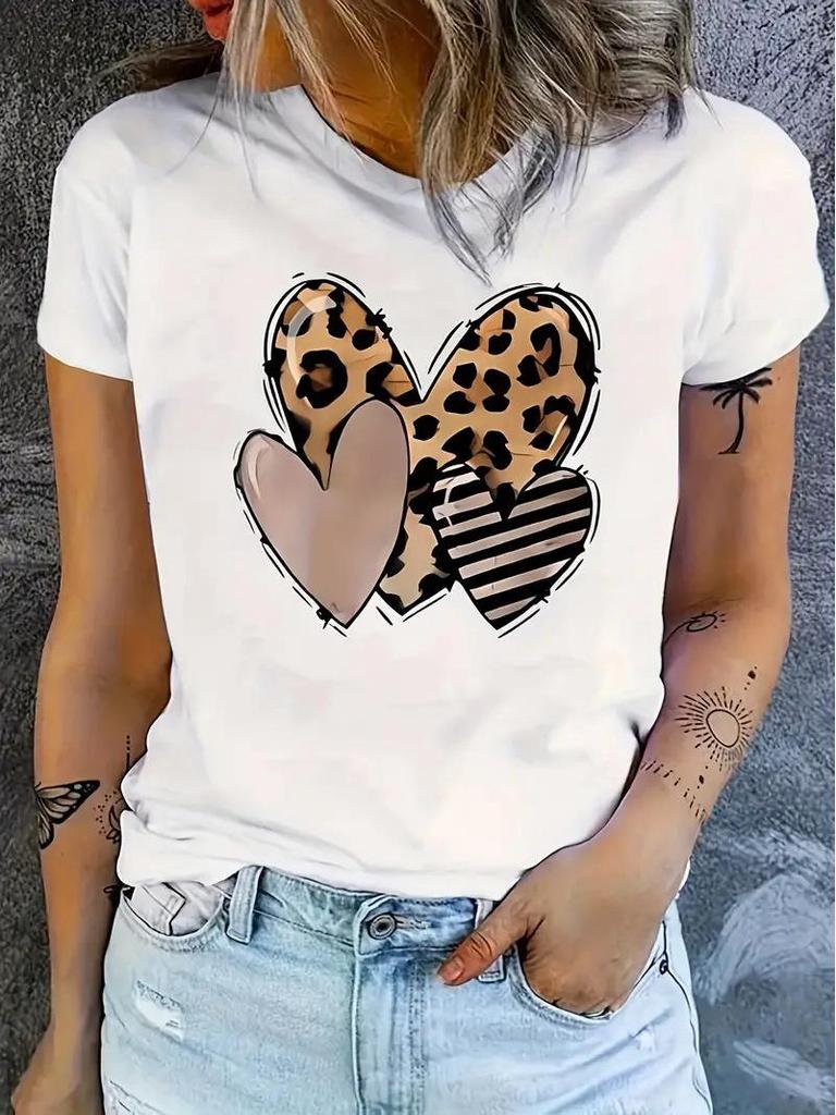 TEMU Valentine's Heart Women's Short Sleeve Crew Neck Top