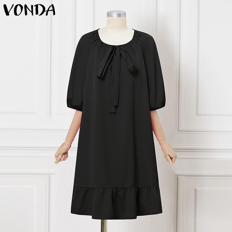 

VONDA Женское пышное платье-миди с рукавами 3/4 и бантом, однотонное, свободного кроя 2XL