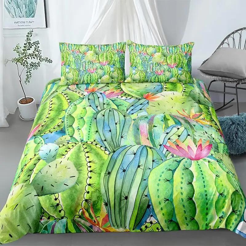Cactus Duvet Cover Set Exotic Plant Prickly Pear Succulents Bedding Set Kids Teens I Love Cactus King Size Polyester Quilt Cover