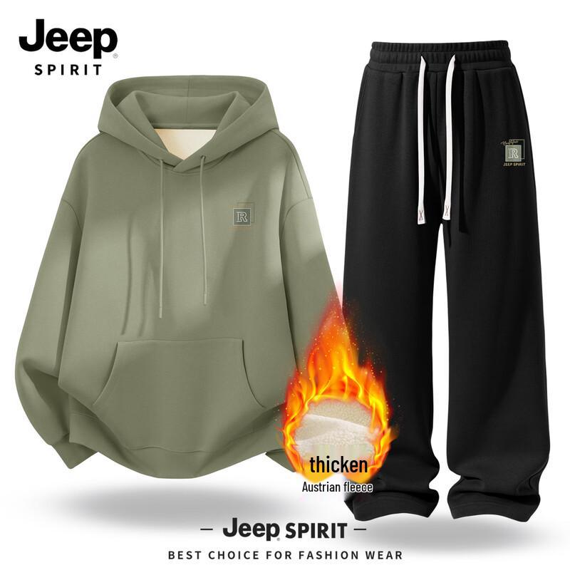 JEEP SPIRIT Men s Fleece Hooded Sweatshirt & Pants Set L