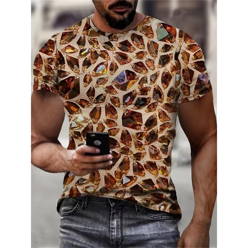 Summer Fun Men Fashion Casual Retro 3D Print Polyester T-shirt Casual Trendy Round Neck T-shirt Men
