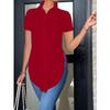 GMXIA Women's Fashion Casual Solid Color Print Short Sleeve POLO  Neck Blouses & Shirts
