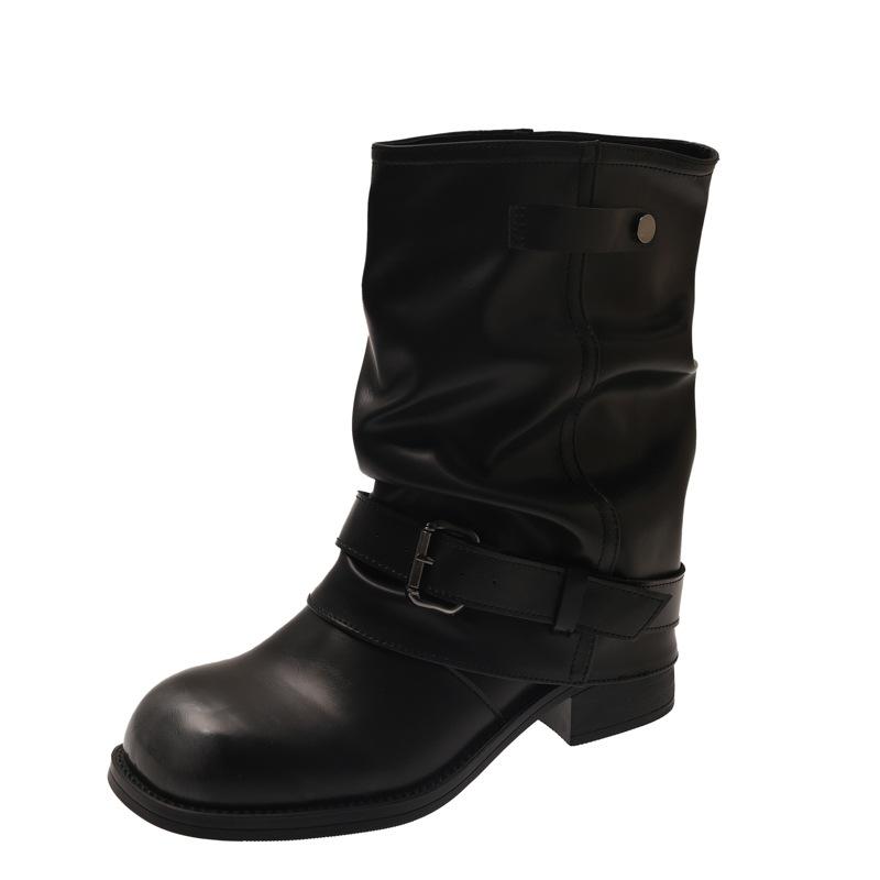 Pleated Pile Boots Women's 2025 New Autumn Retro Knight Short Boots Pant Pants Boots Western Martin Boots