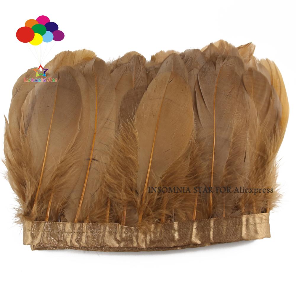 Feather2 Meter/pack Goose Feather Fringe Trim On Satin Header 6"- 8" In /15-20 Cm Width