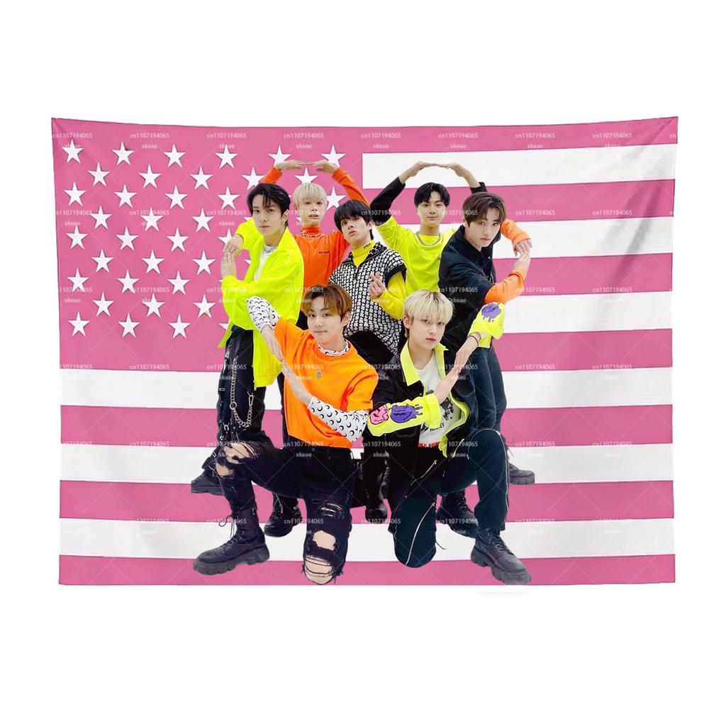 1PC ENHYPEN KPop Group Tapestry USA Flag Background Wall Hanging Korean Boy Band Fan Decor for Bedroom Dorm