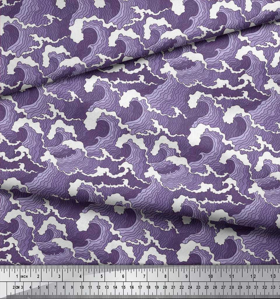 Soimoi Japan Crepe Satin Fabric Waves Shirting Decor Fabric Printed Metre 42 Inch