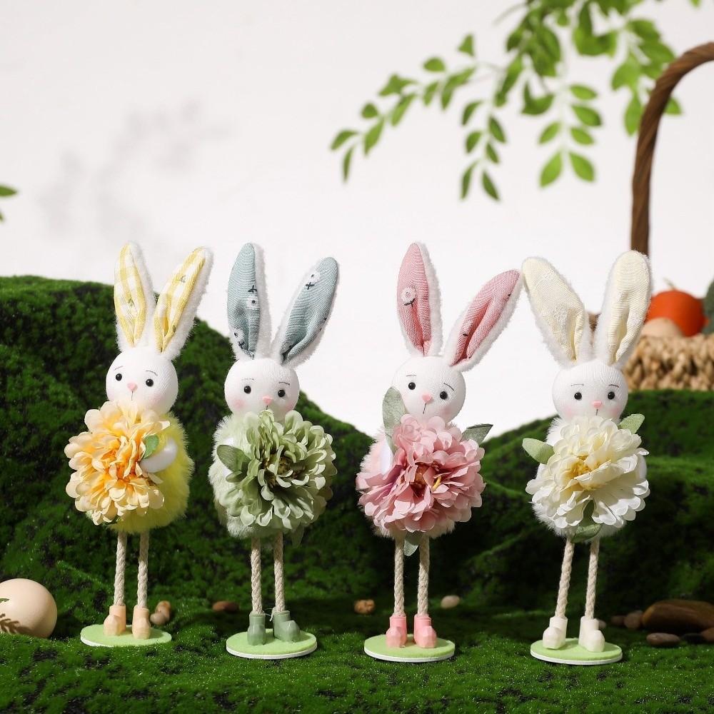 Standing Flower Rabbit Figurine Cute Bunny Doll Figures Easter Bunny Ornament  Kids Gifts