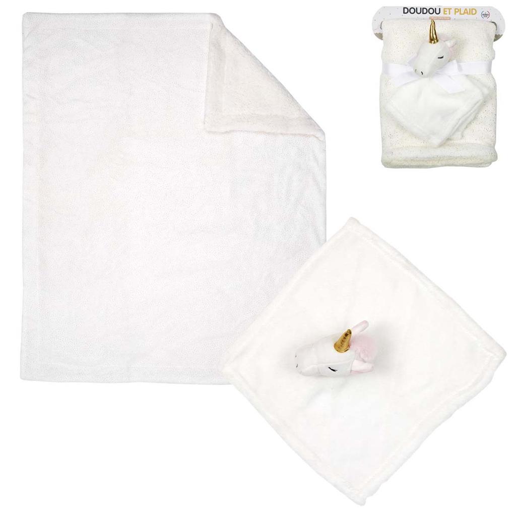 Les Trésors De Lily [A0887] - Plaid și consola 'Licorne My Unicorn' fildeș - 100x75 cm