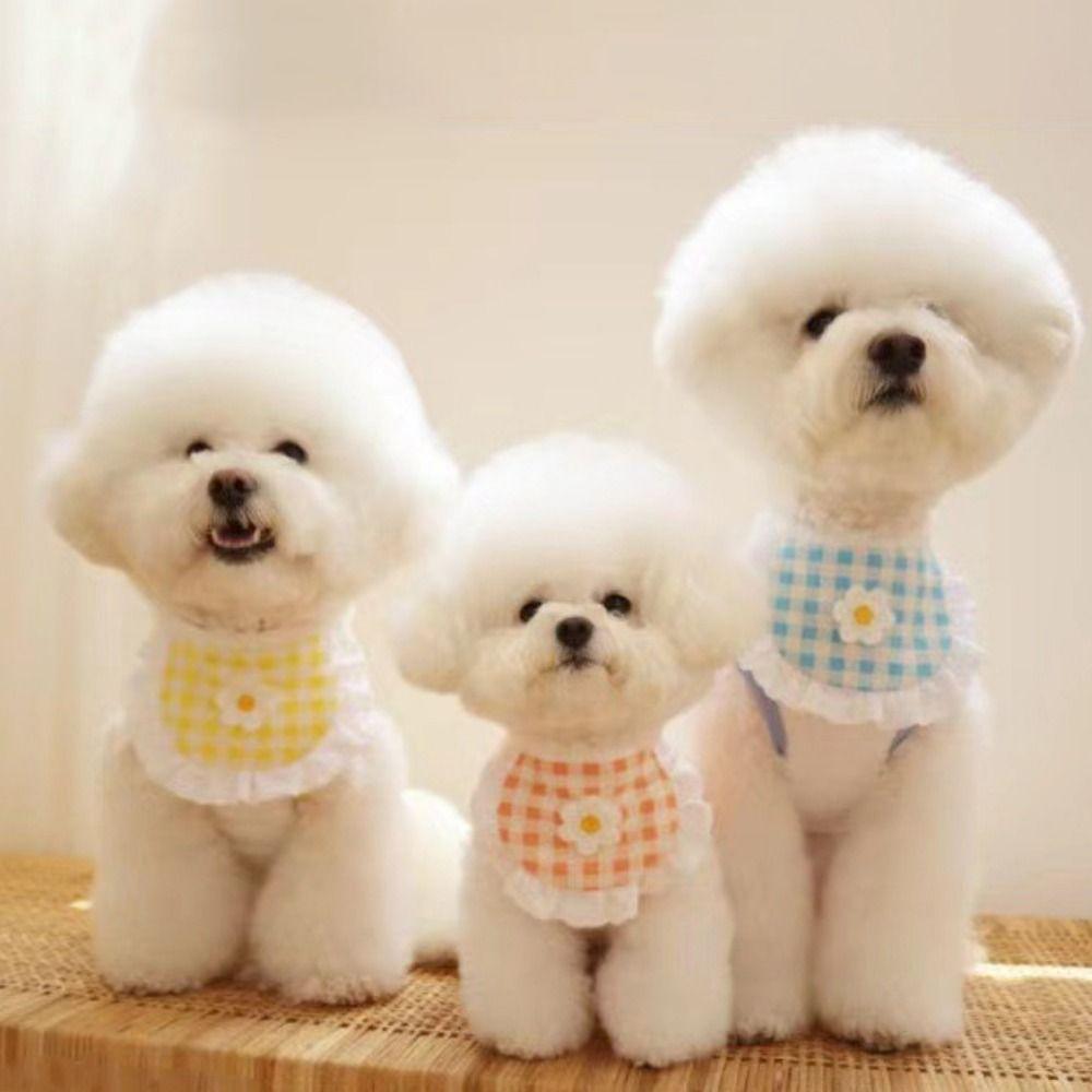 

Adjustable Pet Plaid Lace Bib Sweet Plaid Cat Scarf Sunflower Pet Neckerchief Birthday Party