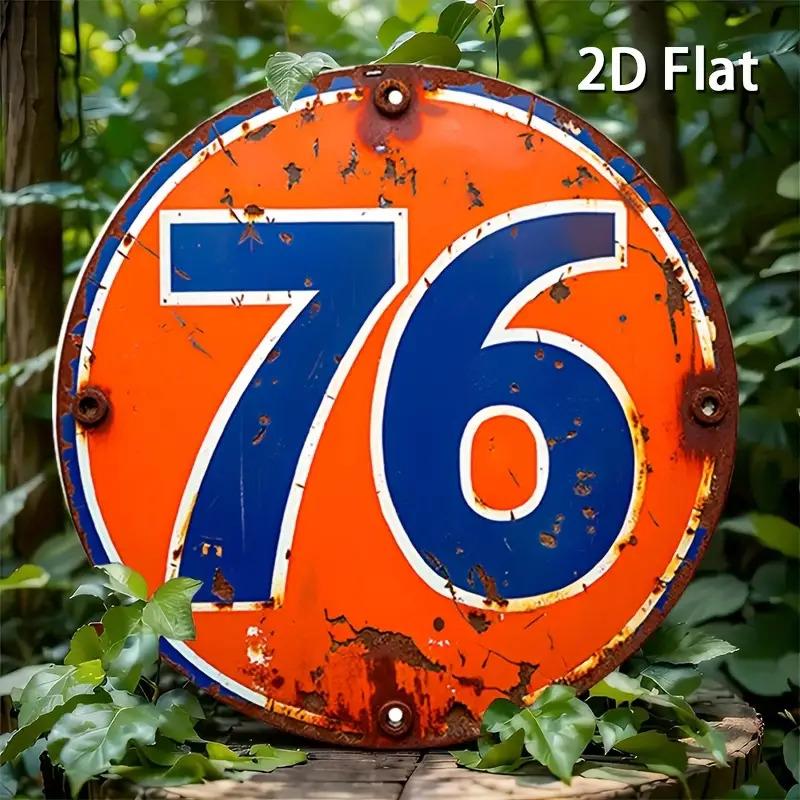 Hisun Tin Sign Vintage Route  Retro Metal Tin Painting Rustic Distressed Orange Blue Number Sign Round Wall Art Decor Classic American High 20x20cm