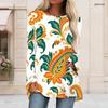 Women Plus Size Round Neck Long Sleeve Paisley Floral Printed Loose High Low Hem T Shirt