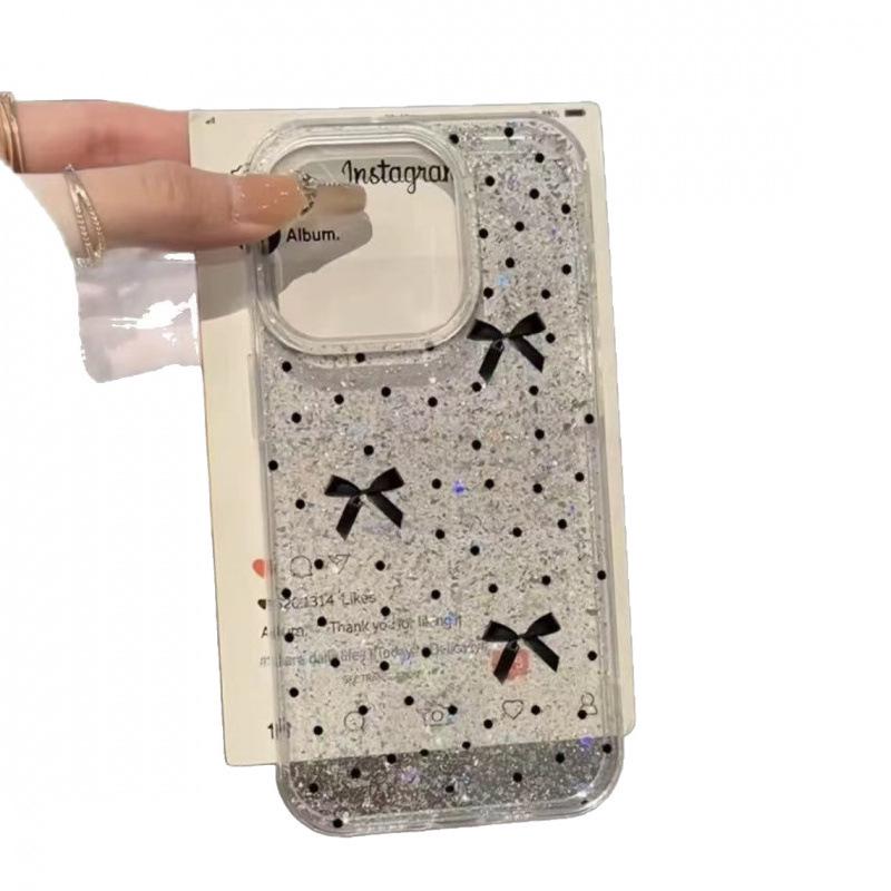 Exquisite Silver Glitter Bow Phone Case for iPhone 13-16 Pro Max