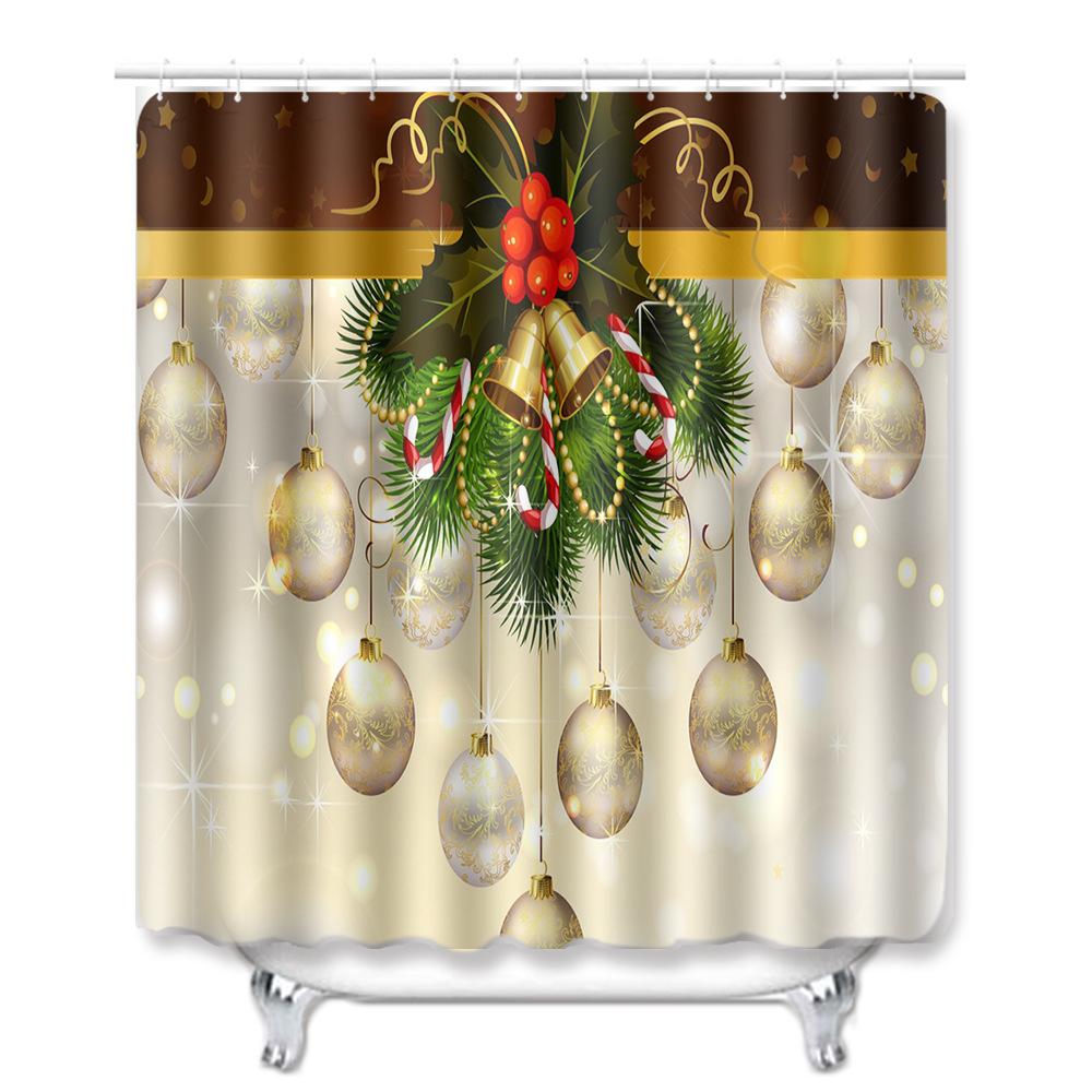 Christmas Shower Curtain Floor Mat Combination Four-Piece Set Bathroom Toilet Carpet Shower Room Mat Foot Mat