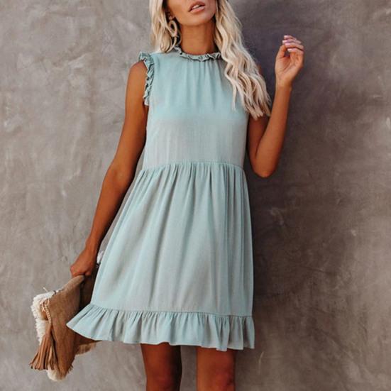 Dámské šaty plus size bez rukávů letní šaty elegantní vintage dámské volánové plážové modré mini šaty vestido