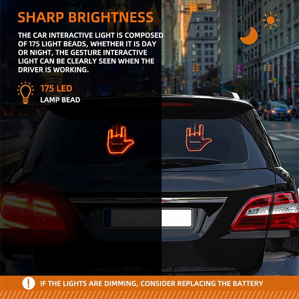 Funny Car Finger Light with Remote Road Rage Signs Middle Finger Gesture Light Amber Finger Warning Brake Light Car Accessories