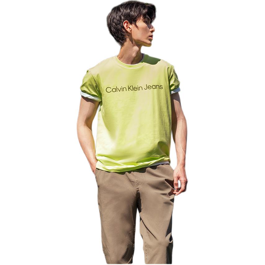 Calvin Klein Casual Commuting Letter Print Comfortable Short Sleeve T-Shirt Men Tops Apple-Green J321612-LKQ