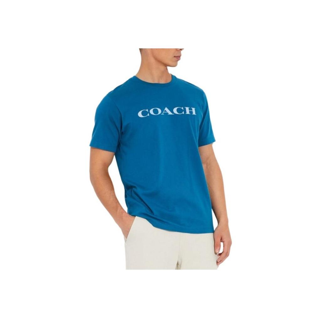 Coach Ss23 Logo Print Crew Neck Short Sleeve T-Shirt Men Tops Blue C9693-QW8