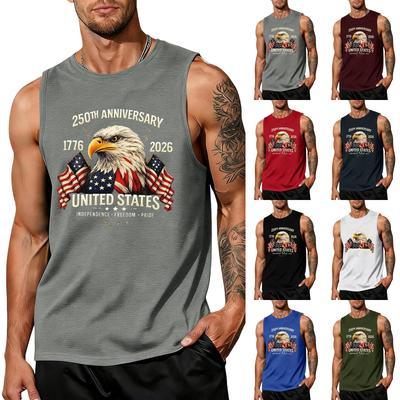 Men's Loose Fit Sleeveless Tank Top Independence Day Graphic Print Casual Muscle Shirt Summer Workout Tee