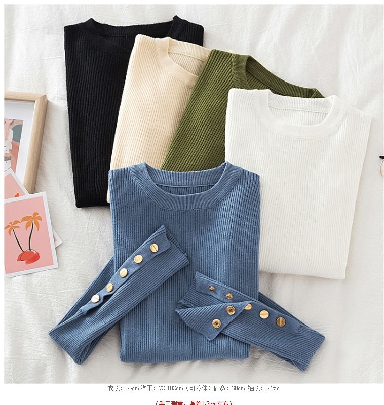 Autumn and Winter Women's Crew Neck Sweater Slim Fit Long Sleeve Pullover Knitwear Stretch Knit Top