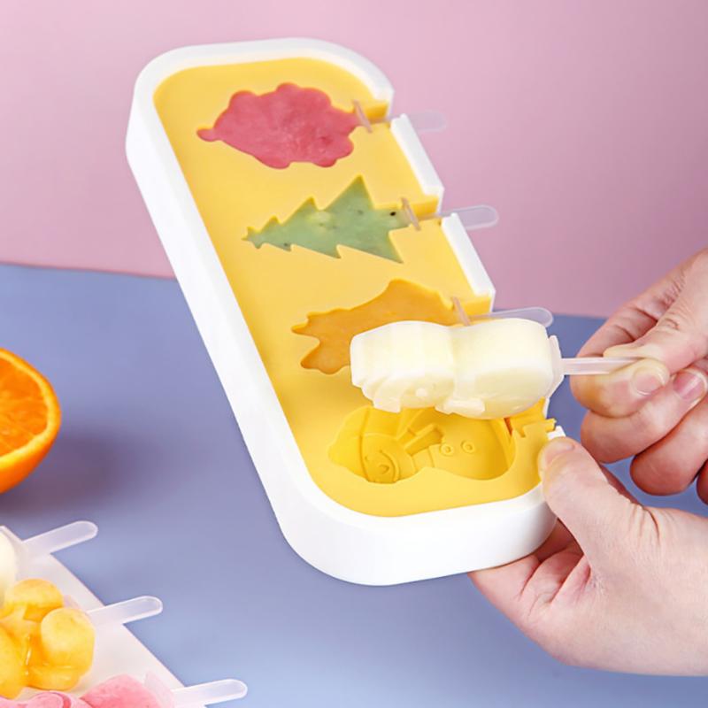 4er-Pack Eis am Stiel Formen Kinder Baby Niedliche Formen Silikon Eis am Stiel Form BPA-frei Wiederverwendbare Eisform Eis am Stiel Maker Puddingform