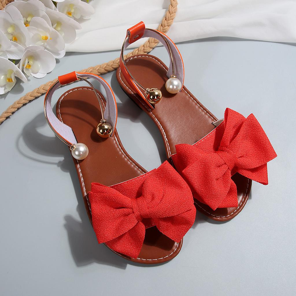 Letní módní ploché sandály s mašlí vpředu pro velké velikosti, pro dámy na nošení venku, na plážovou dovolenou a na běžné nošení