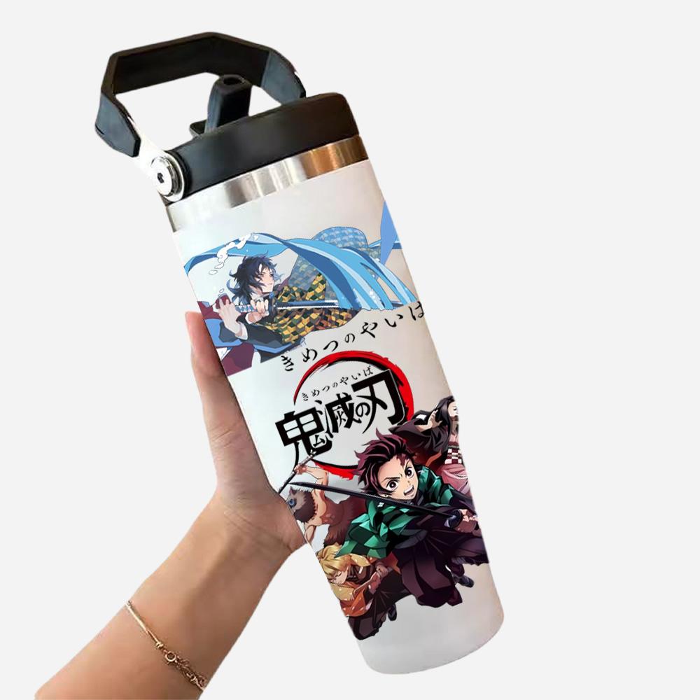 30oz Anime Demon Slayer Printed Simple Solid Color Stainless Steel Thermos Water Cup Thermal Insulation Cold Ice Cup Kid Gift