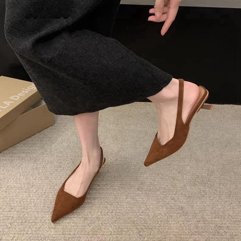 Fashion 2024 Spring New Women Sandal Fashion Pointed Toe Shallow Slip On Dress Mules Shoes Thin Low Heel Slingback Sandal