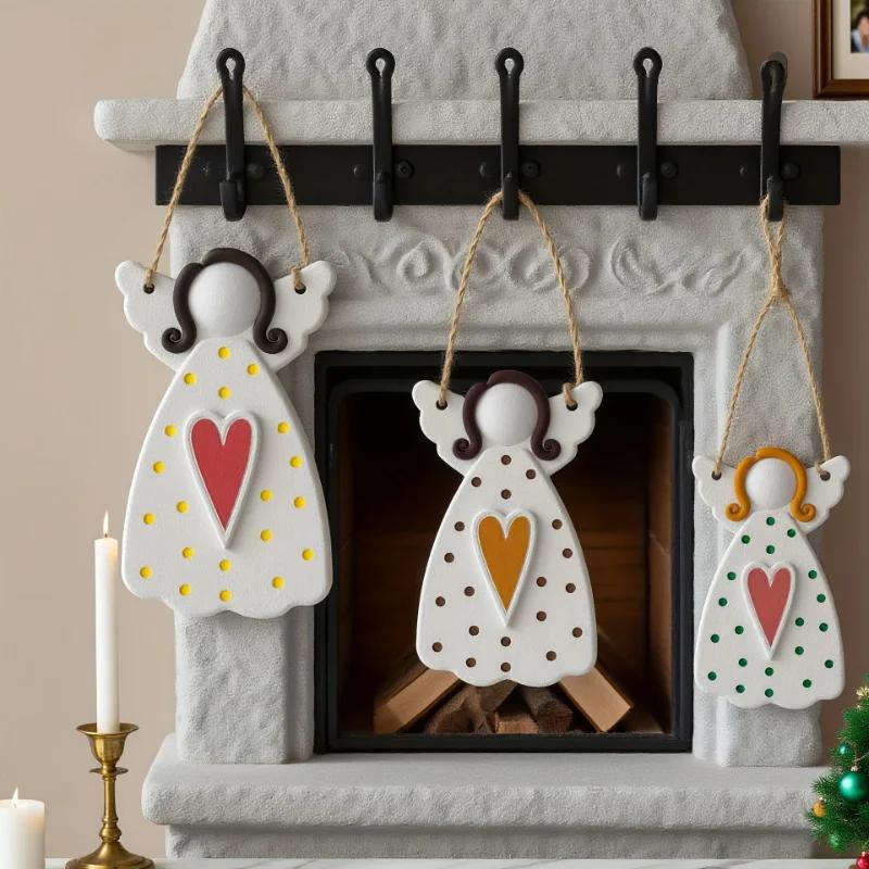 A Top Quality DIY Faceless Angel Silicone Mold Christmas Tree Hanging Ornament Plaster Concrete Resin Mould Heart Dot Texture