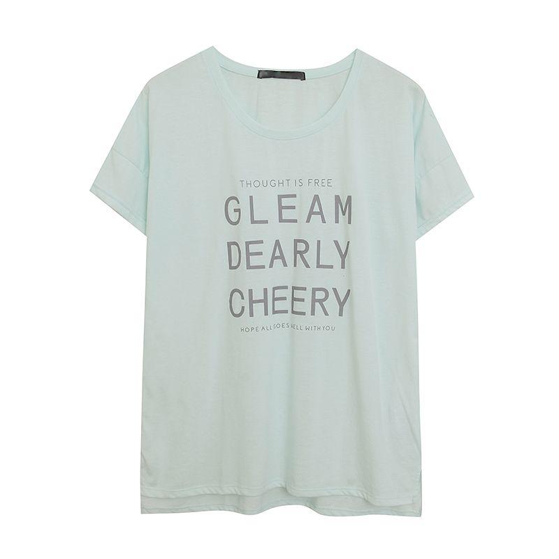 

Export Daily Order/Refreshing Easiest for Match Casual Letter Jacket/Loose Short-Sleeved T-shirt Front Short Back Long BF Half-Sleeve plus Size Light Green M