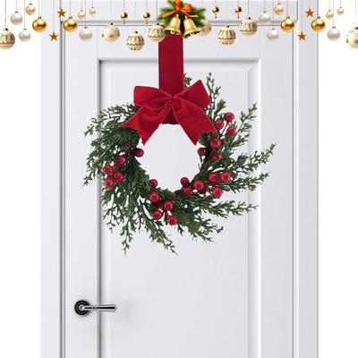 10 Inch Mini Christmas Wreaths Kitchen Cabinet Small Xmas Wreath with Bow Ribbon for Window Door Chair Fireplace Hanging Decor