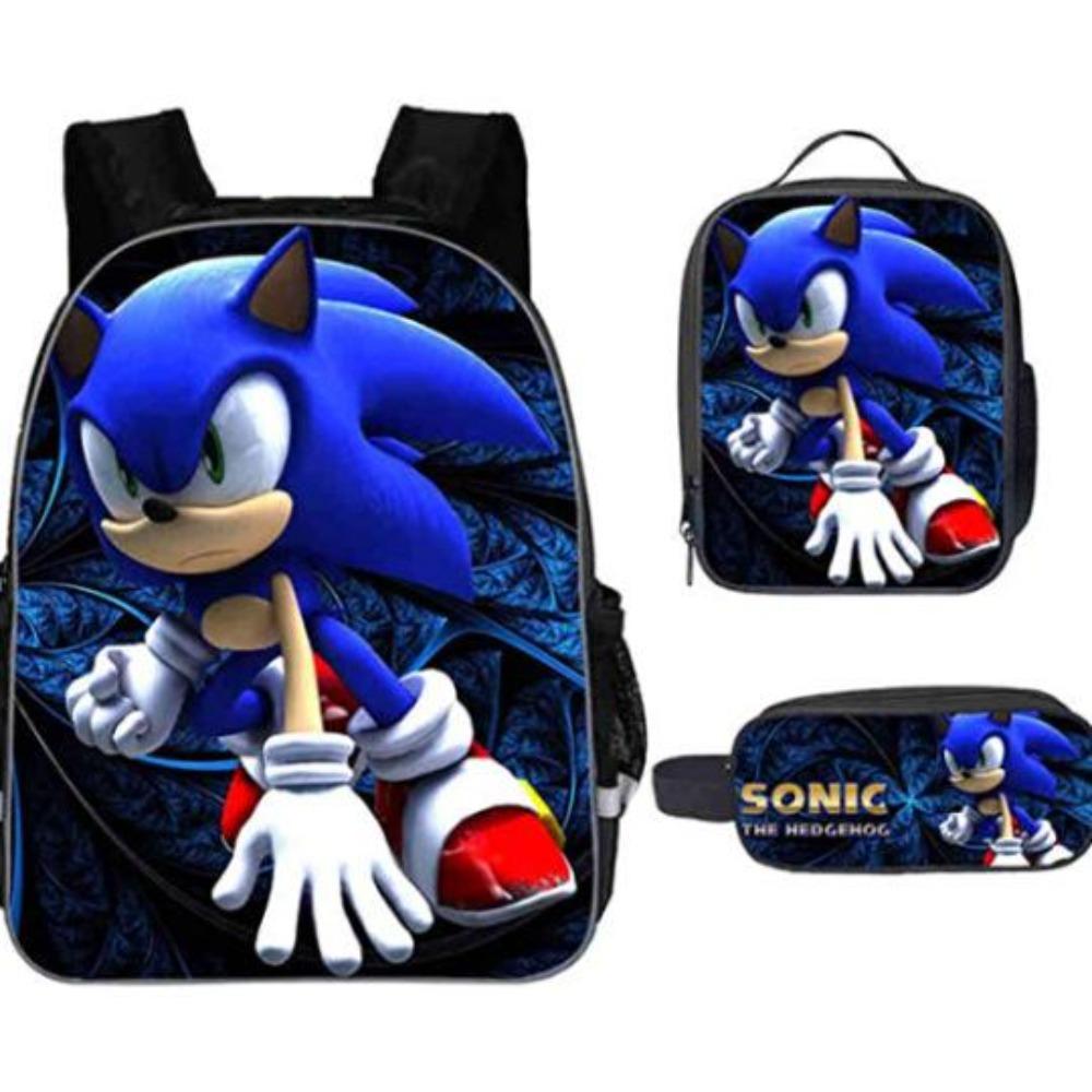 Sonic Elementary School Student Backpack 3-Piece Set Anime Cartoon Backpack Shoulder Bag Pen Bag