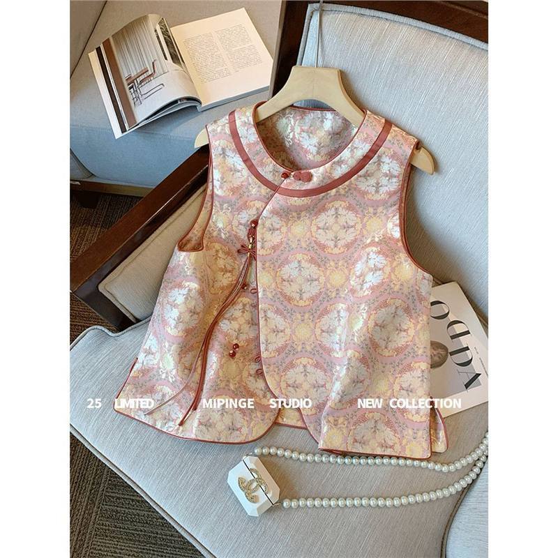 

Женский жаккардовый жилет с круглым вырезом, новый 2025, топ-жилет без рукавов M [50kg or less recommended]