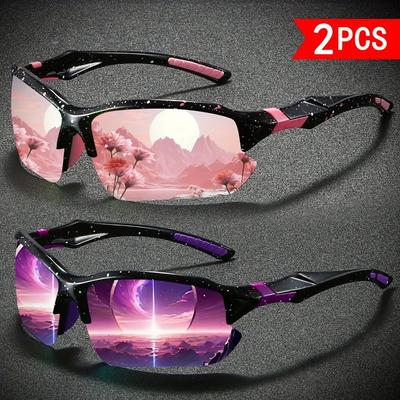 2 PCS Outdoor Sports Glasses Lightweight Cycling One-piece Sunglasses Colorful Sunglasses