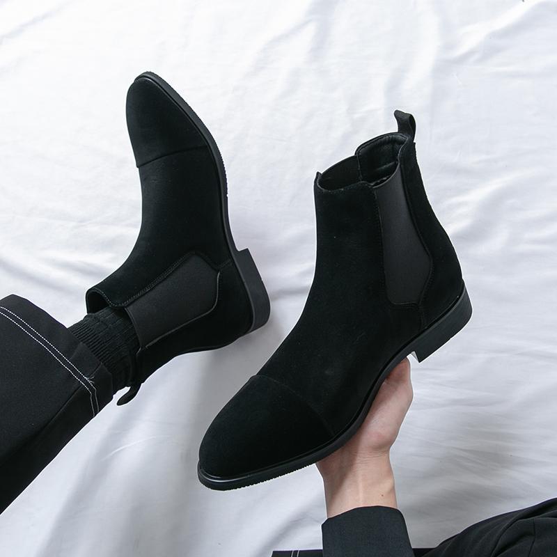 Men Brown Chelsea Motorcycle Boots Casual Outdoor Black Formal Business High Boots Large Size