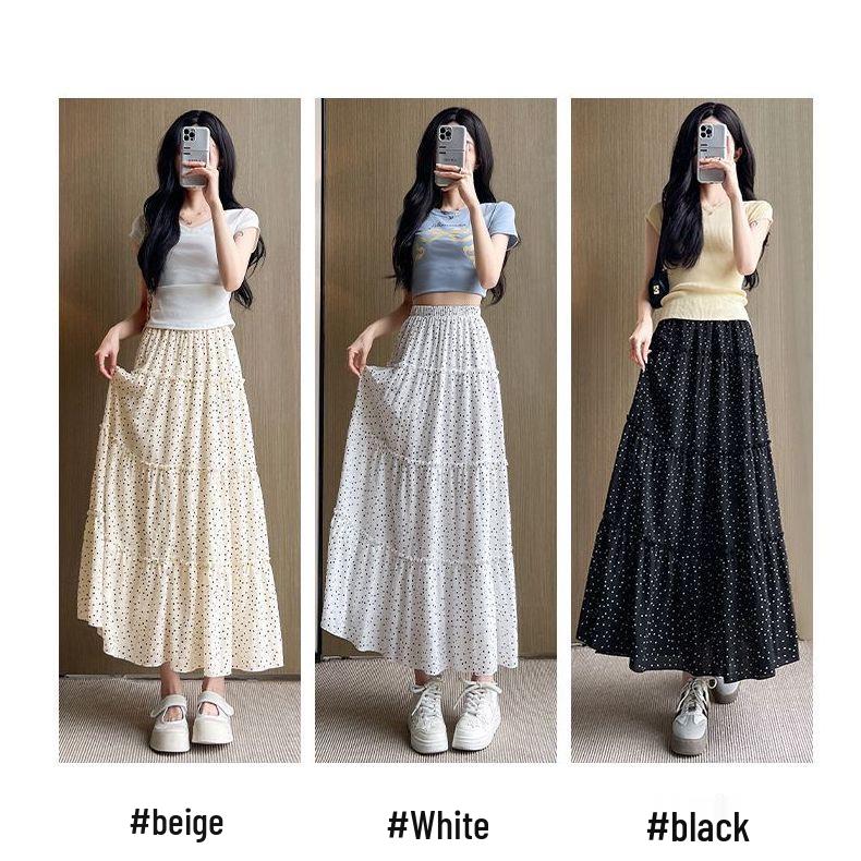 

Women s A-Line Polka Dot Midi Skirt - High Waist, Slimming, Petite, White, Versatile Summer 2025 2XL