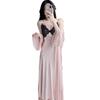 Sexy pajamas women's spring and autumn pure lace temptation loungewear with chest pad long suspender nightgown nightgown set summer