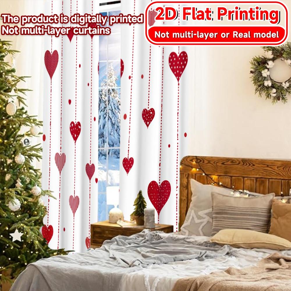 2D Flat Printing  2pcs Hanging Hearts Chic Contemporary Curtains Durable 100% Polyester Fabric Curtains Decorations Outdoor