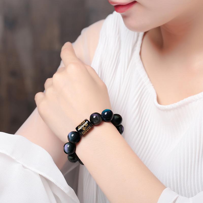 Rainbow Eye Obsidian Bracelets Bangles Lucky Beads Couple Gift Chinese Style Jewelry Men Women Accessories