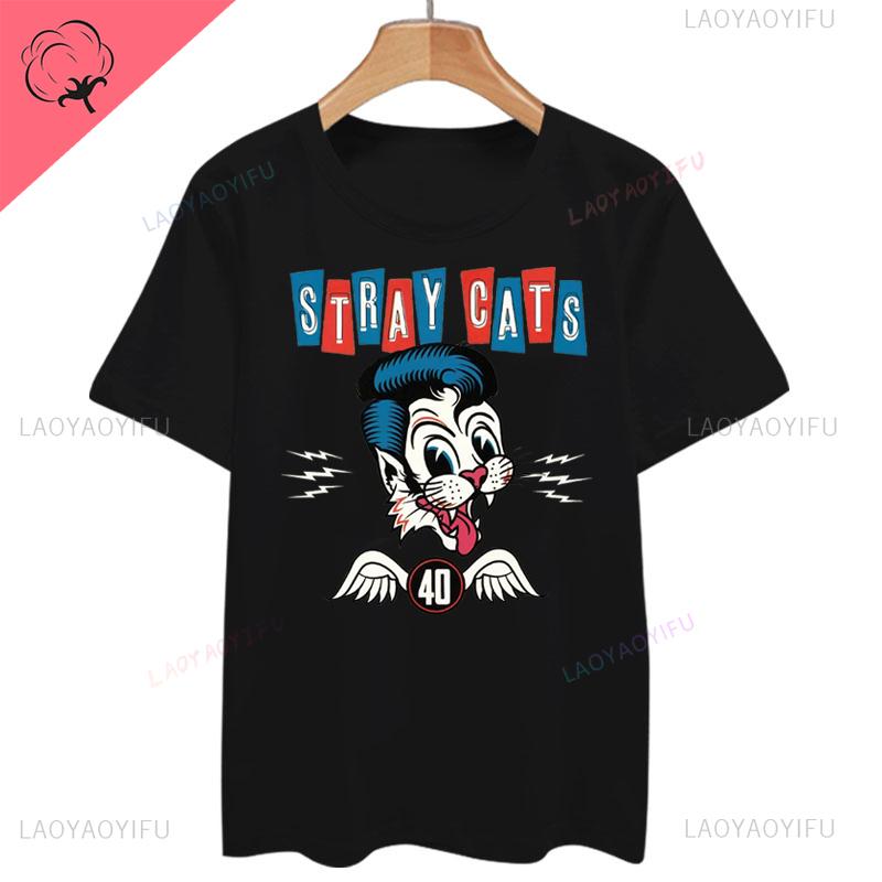 Classic Stray Cats Rock Tshirt American Rockabilly Band Fans Hipster Streetwear Fashion Breathable Boy Girl Unisex T Shirt Cotton